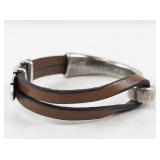 Leather and Metal Feather Hook Bangle Bracelet