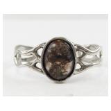 Sterling Silver Cuff Bracelet with Oval Stone and Openwork Band