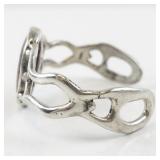 Sterling Silver Cuff Bracelet with Oval Stone and Openwork Band