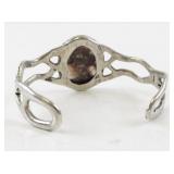 Sterling Silver Cuff Bracelet with Oval Stone and Openwork Band