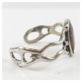 Sterling Silver Cuff Bracelet with Oval Stone and Openwork Band