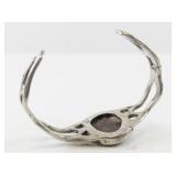 Sterling Silver Cuff Bracelet with Oval Stone and Openwork Band
