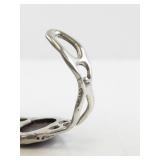 Sterling Silver Cuff Bracelet with Oval Stone and Openwork Band