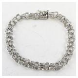 Sterling Silver Double Link Chain Charm Bracelet with Box Clasp