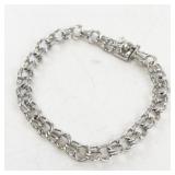 Sterling Silver Double Link Chain Charm Bracelet with Box Clasp