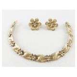 Trifari Vintage Gold Tone Floral Bracelet and Earrings Set