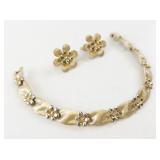 Trifari Vintage Gold Tone Floral Bracelet and Earrings Set