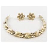 Trifari Vintage Gold Tone Floral Bracelet and Earrings Set