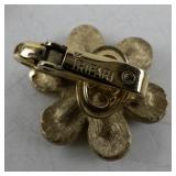 Trifari Vintage Gold Tone Floral Bracelet and Earrings Set