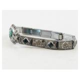 Vintage Novelty Line Art Deco Green and Clear Rhinestone Bracelet