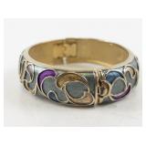 Kramer Enamel Hinged Bangle Bracelet and Clip-On Earrings Set