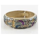 Kramer Enamel Hinged Bangle Bracelet and Clip-On Earrings Set