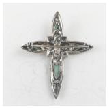 Sterling Silver Cross Brooch with Turquoise Inlays and Marcasite Accents