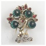 Vintage Trifari Tree of Life Fur Clip with Red and Green Stones