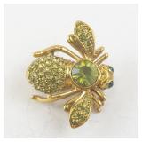 Joan Rivers Gold-Tone Bee Brooch with Green Rhinestones