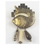 Southwestern Style Fish Brooch with Beads