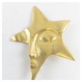 Gold-Tone Star Face Brooch Pin