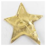 Gold-Tone Star Face Brooch Pin