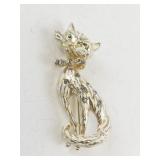 Vintage Cat Brooch Gold Tone with Rhinestone Accents