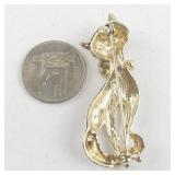 Vintage Cat Brooch Gold Tone with Rhinestone Accents