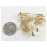 Sarah Coventry Gold-Tone Leaf Brooch with Faux Pearls