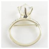 Gold Tone Rhinestone Ring Brooch with Large Faceted Crystal Accent