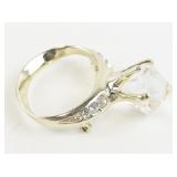 Gold Tone Rhinestone Ring Brooch with Large Faceted Crystal Accent