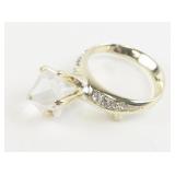 Gold Tone Rhinestone Ring Brooch with Large Faceted Crystal Accent