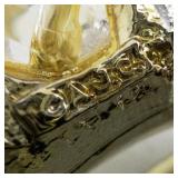 Gold Tone Rhinestone Ring Brooch with Large Faceted Crystal Accent