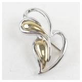 Silver and Gold Tone Abstract Heart Pin Brooch