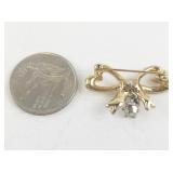 Gold-Tone Bow Brooch with Clear Stones