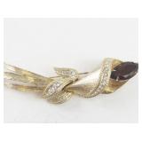 Sarah Coventry Gold Tone Floral Brooch with Rhinestones and Red Stone