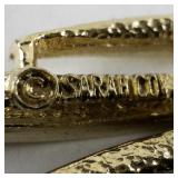 Sarah Coventry Gold Tone Floral Brooch with Rhinestones and Red Stone