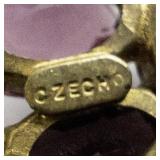 Vintage Czech Purple Glass Rhinestone Brooch