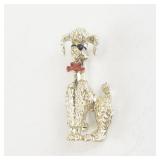 Vintage Gold Tone Poodle Brooch with Red Bow