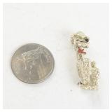 Vintage Gold Tone Poodle Brooch with Red Bow