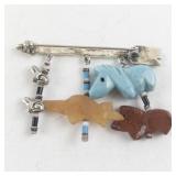 Southwestern Style Inlay Animal Fetish Arrow Pin Brooch