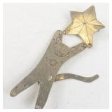 Handcrafted Cat and Star Swinging Metal Pin Brooch