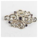 Sterling Silver (Vermeil) Brooch with Red Stone Accents