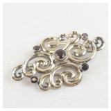 Sterling Silver (Vermeil) Brooch with Red Stone Accents