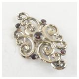 Sterling Silver (Vermeil) Brooch with Red Stone Accents