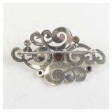 Sterling Silver (Vermeil) Brooch with Red Stone Accents