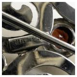 Sterling Silver (Vermeil) Brooch with Red Stone Accents