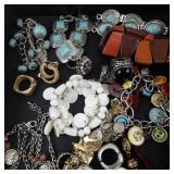 Large Assorted Fashion Jewelry Lot - Bracelets, Necklaces, Brooches, and Earrings