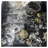 Large Costume Jewelry Lot with Necklaces, Bracelets, Earrings and Brooches
