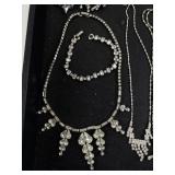 Vintage Costume Jewelry Set with Rhinestone Necklaces, Bracelets, Brooches, and Earrings