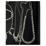 Vintage Costume Jewelry Set with Rhinestone Necklaces, Bracelets, Brooches, and Earrings