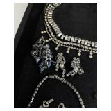 Vintage Costume Jewelry Set with Rhinestone Necklaces, Bracelets, Brooches, and Earrings