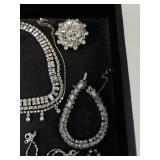 Vintage Costume Jewelry Set with Rhinestone Necklaces, Bracelets, Brooches, and Earrings