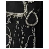 Vintage Costume Jewelry Set with Rhinestone Necklaces, Bracelets, Brooches, and Earrings